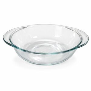 Vintage Clear Glass Round Casserole Baking Dish w Handles 10" Oven Safe